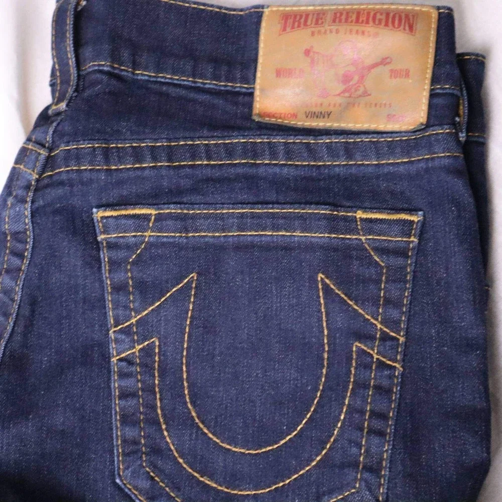 True Religion Vinny Jeans Mens 38 Indigo Blue Slim Straight Made in USA Stretch - Picture 3 of 8